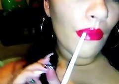 Lipstick smoking blowjob